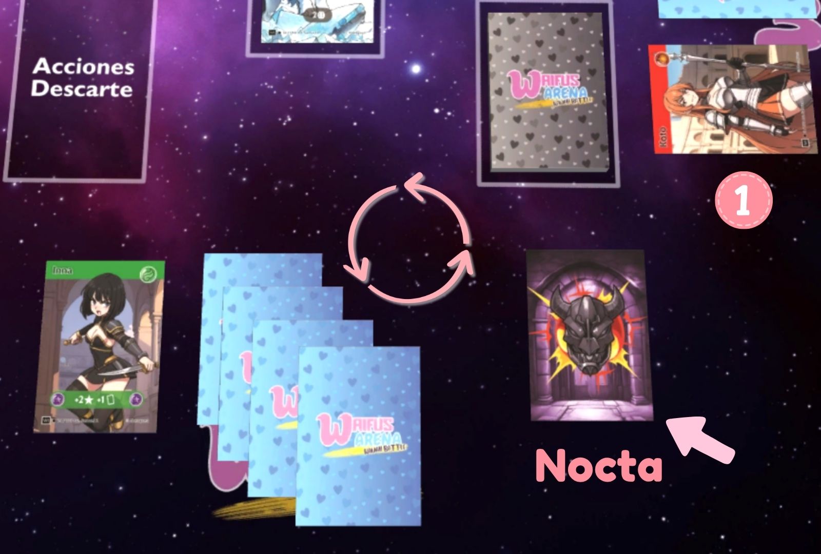 Mesa con la carta Turno del Nocta colocada entre jugadores